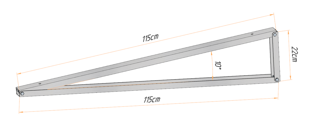 PV Solar Basisdreieck Montage Dreieck 115cm 10° 15° 20° 25° 30° 35° 40°