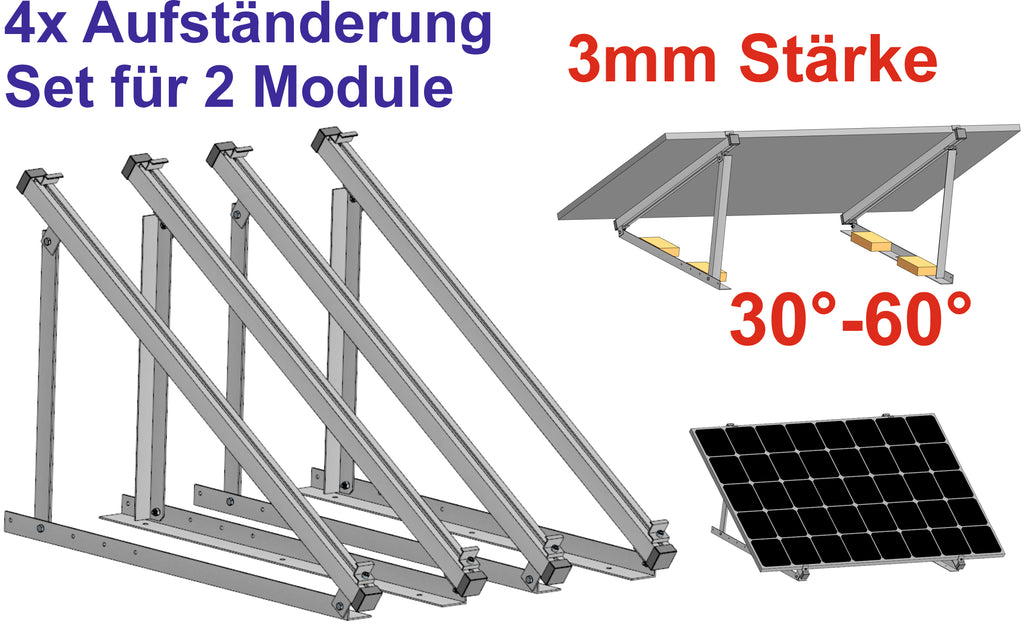 4x Solar Aufständerung / Wandhalterung für 2 PV-Module (30–60° verstellbar)