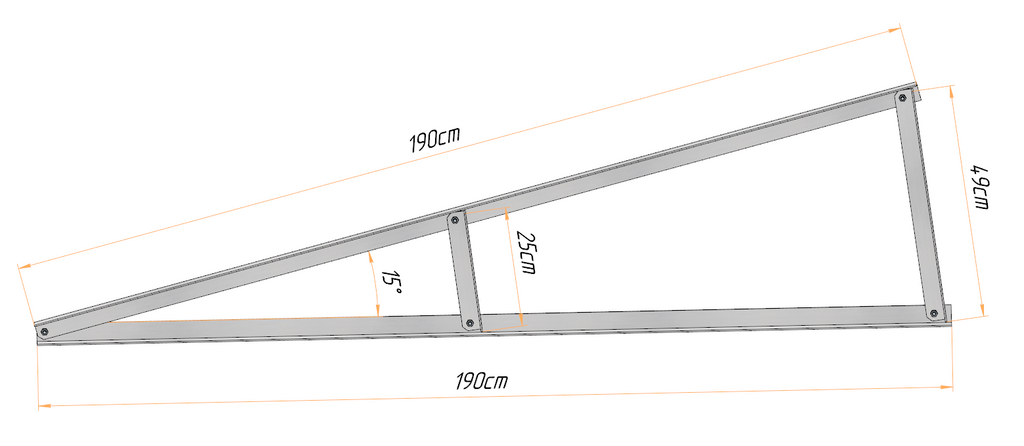 PV Solar Basisdreieck Montage Dreieck 190cm 15° 20° 25° 25° 30° 35° 40°