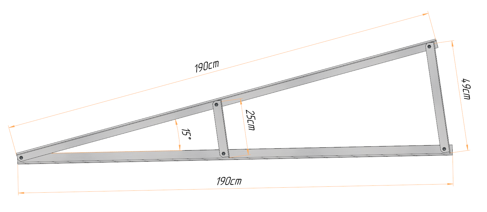 PV Solar Basisdreieck Montage Dreieck 190cm 15° 20° 25° 25° 30° 35° 40°