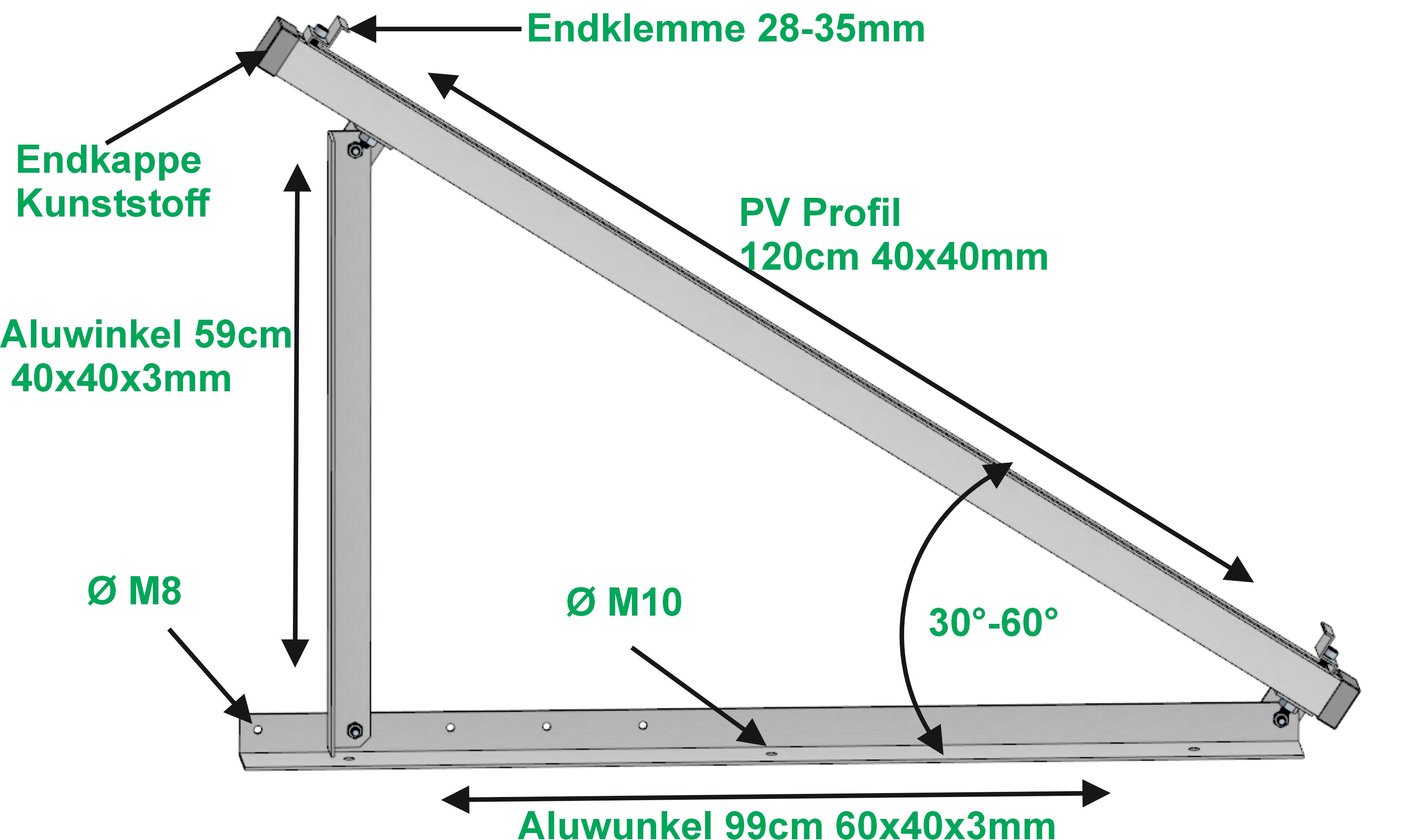 4x Solar Aufständerung / Wandhalterung für 2 PV-Module (30–60° verstellbar)