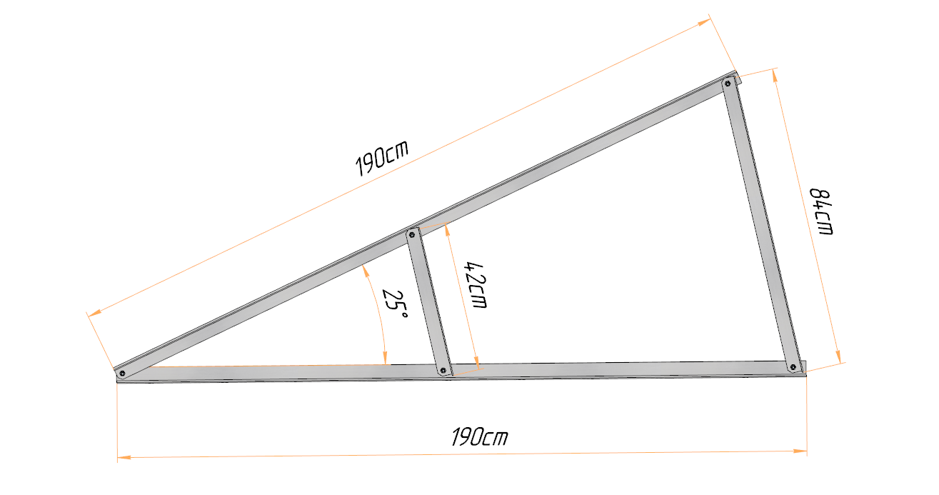PV Solar Basisdreieck Montage Dreieck 190cm 15° 20° 25° 25° 30° 35° 40°