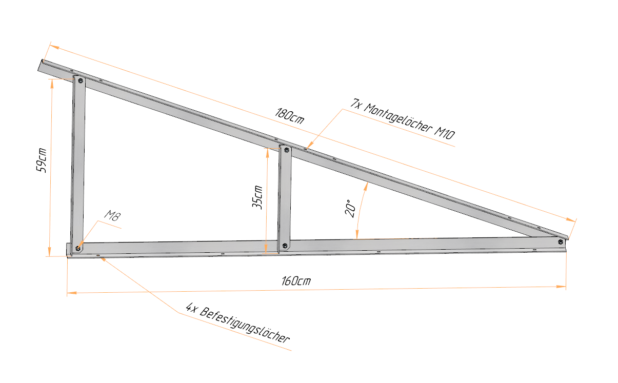PV Solar Basisdreieck Montage Dreieck 180cm 20° mit oder ohne Füße