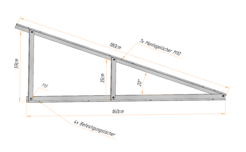 PV Solar Basisdreieck Montage Dreieck 180cm 20° mit oder ohne Füße