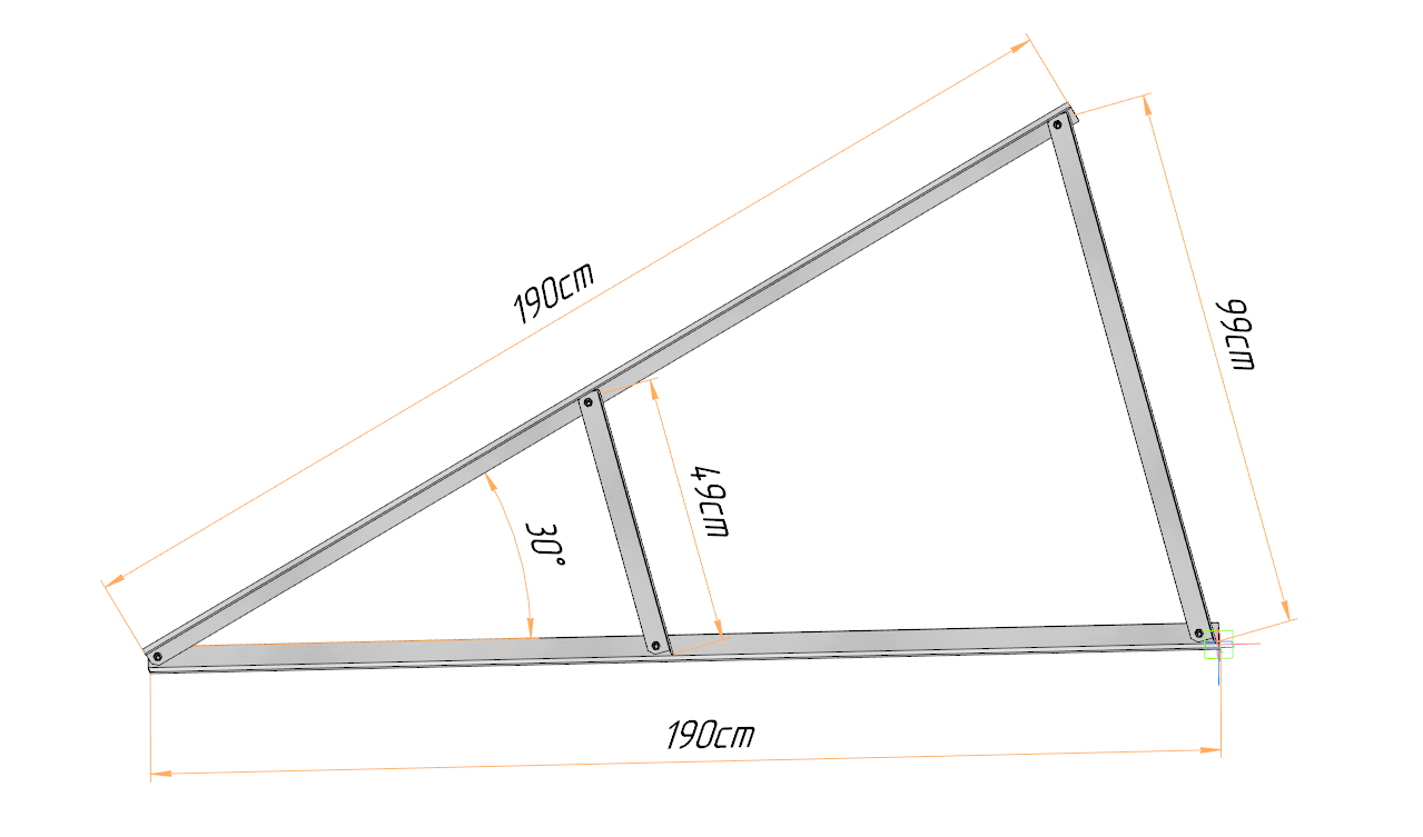 PV Solar Basisdreieck Montage Dreieck 190cm 15° 20° 25° 25° 30° 35° 40°