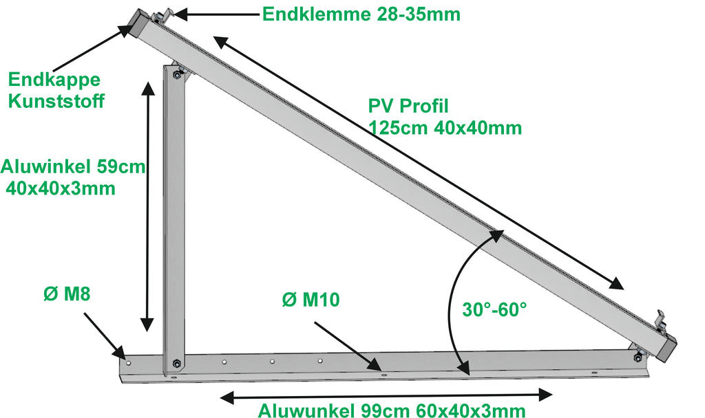 4x Solar Aufständerung / Wandhalterung für 2 PV-Module (30–60° verstellbar)