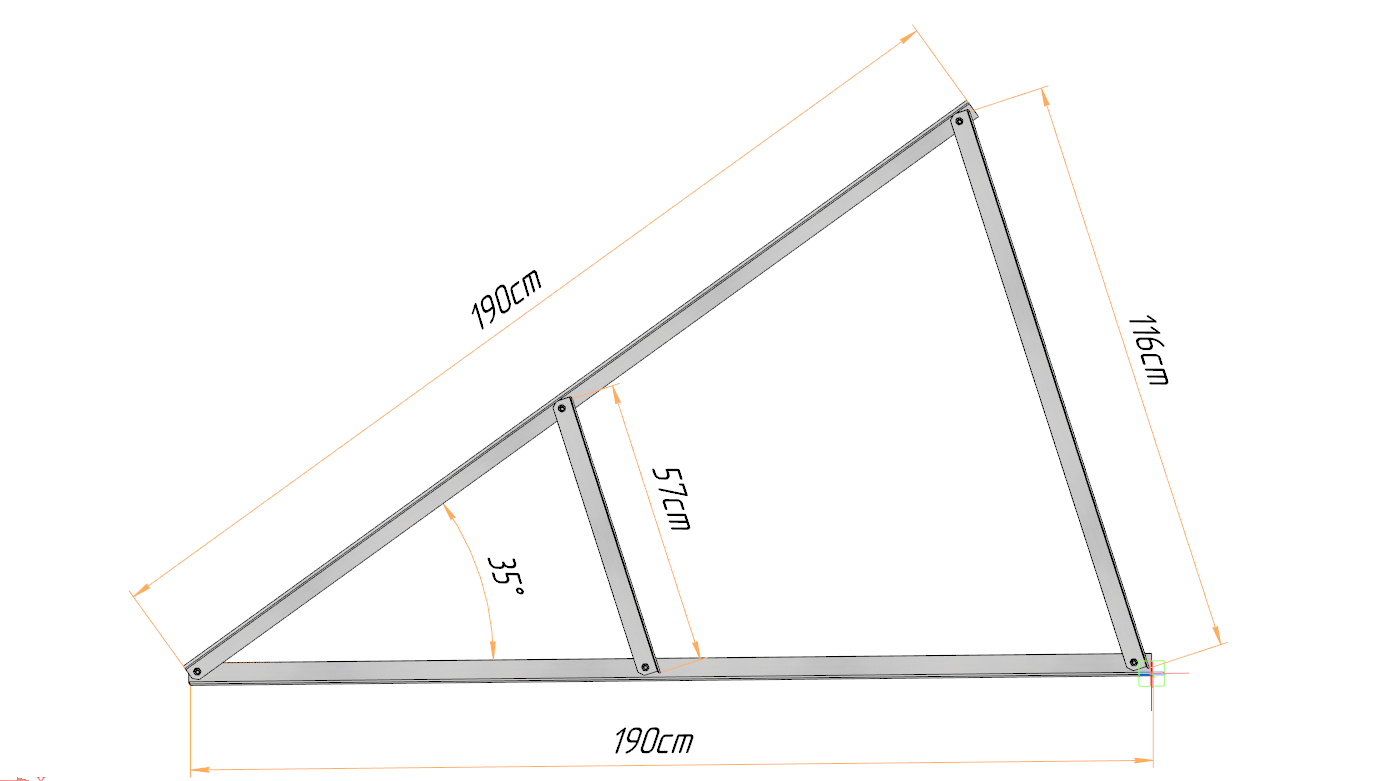 PV Solar Basisdreieck Montage Dreieck 190cm 15° 20° 25° 25° 30° 35° 40°