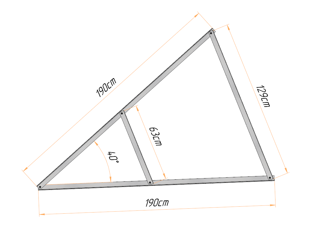 PV Solar Basisdreieck Montage Dreieck 190cm 15° 20° 25° 25° 30° 35° 40°