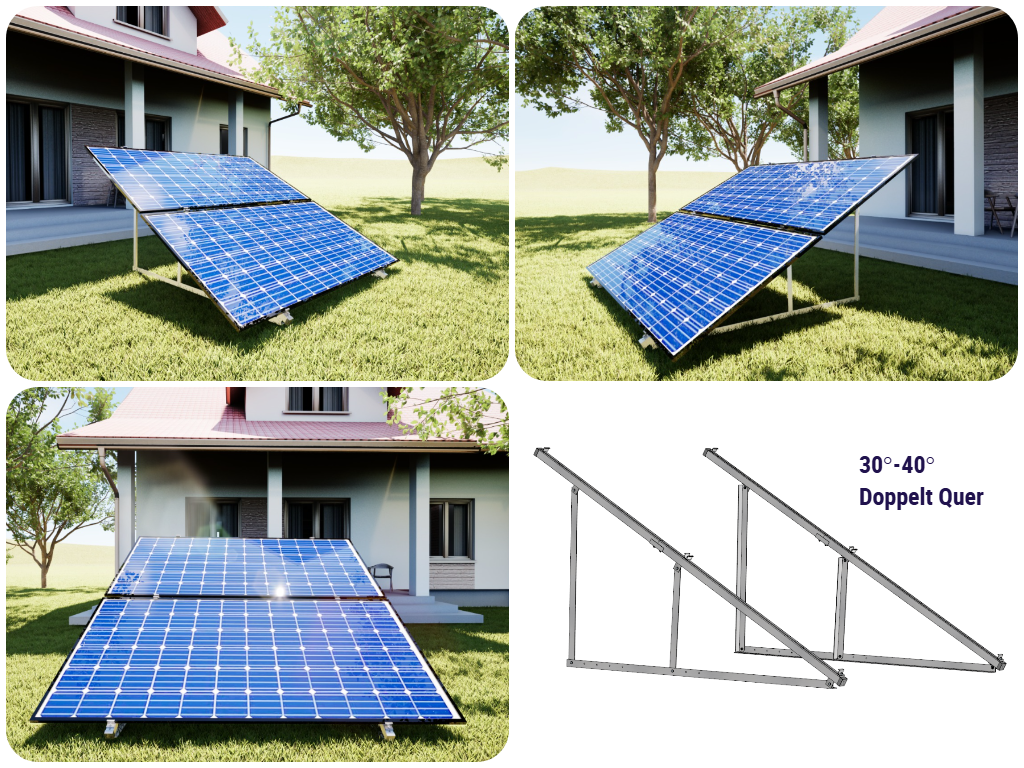 PV Solarmodul Wandhalterung Aufständerung 30° - 40° Doppelt Quer für 2 Module