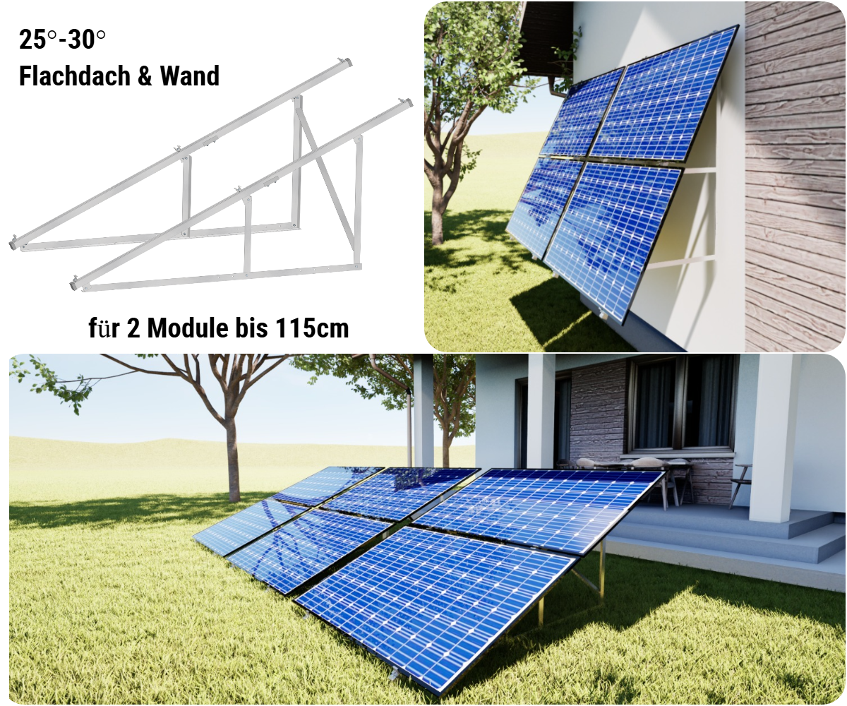 PV Solarmodul Wandhalterung Aufständerung 25° / 30° Doppelt Quer für 2 Module