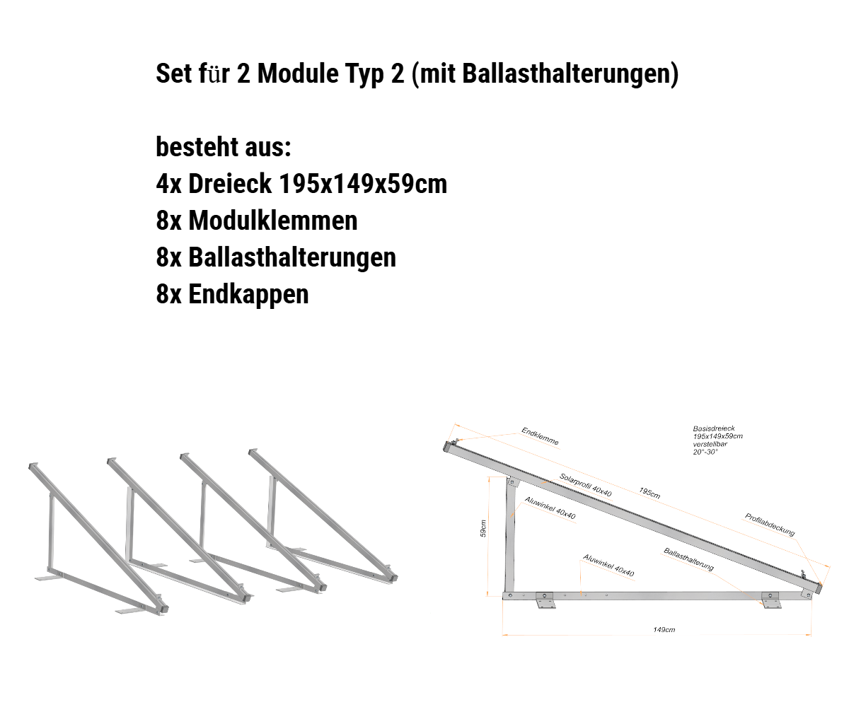PV Solarmodul Wandhalterung Aufständerung 20°- 30° ballasthalterungen