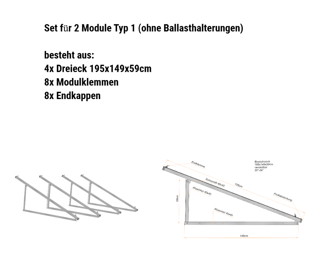 PV Solarmodul Wandhalterung Aufständerung 20°- 30° ballasthalterungen