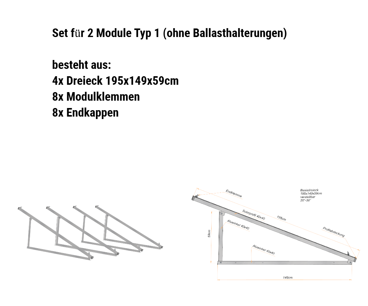 PV Solarmodul Wandhalterung Aufständerung 20°- 30° ballasthalterungen