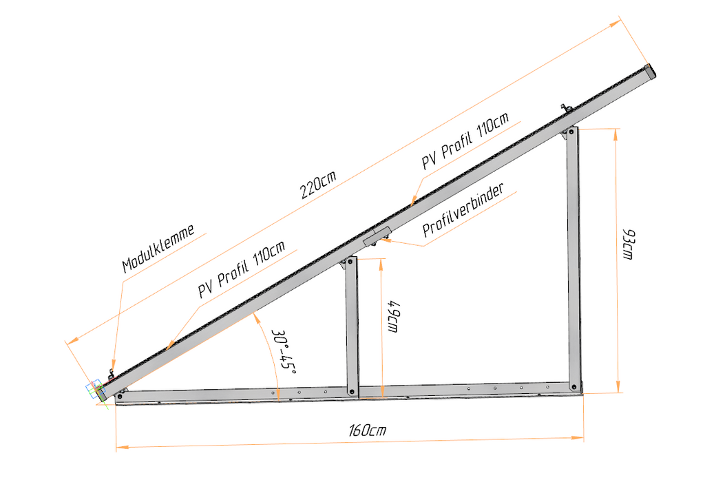 Solarmodul Halterung / Aufständerung bis 215cm Hochkant
