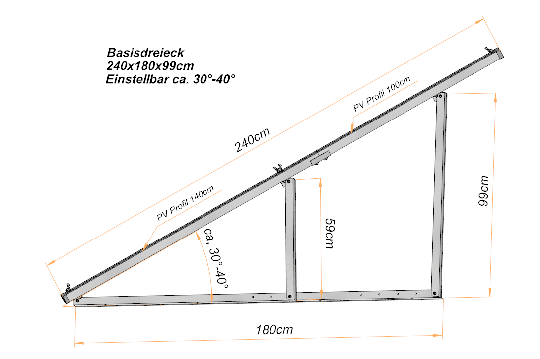 PV Solarmodul Wandhalterung Aufständerung 30° - 40° Doppelt Quer für 2 Module