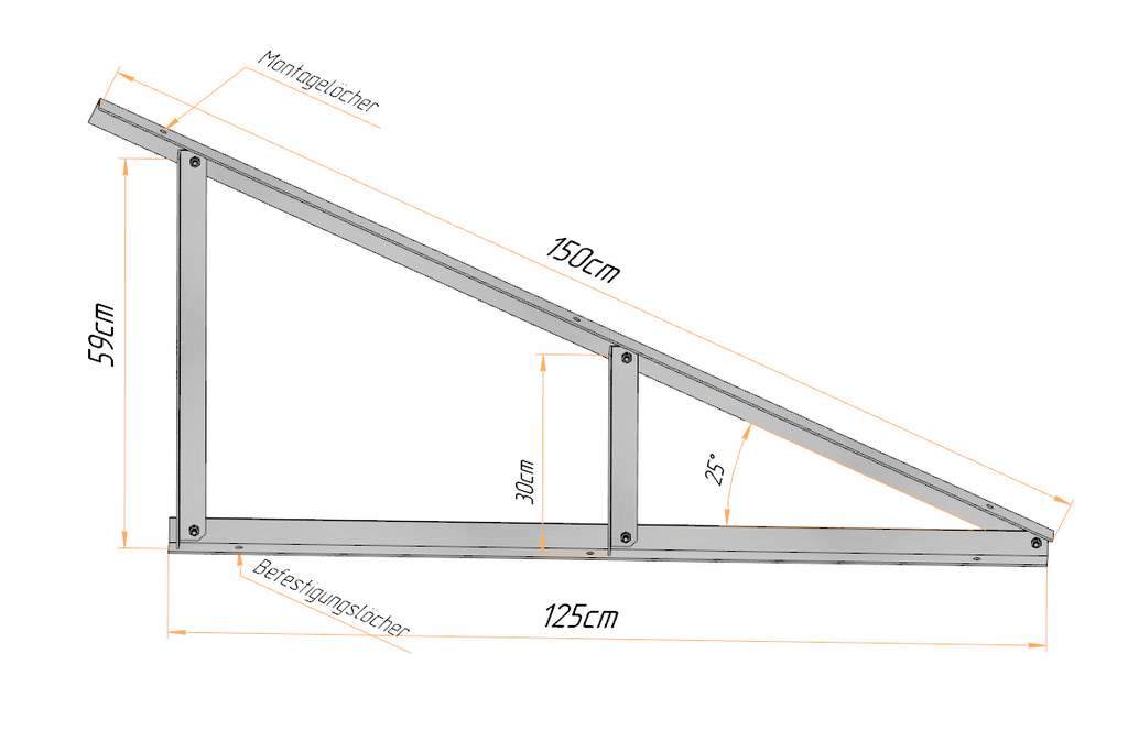 PV Solar Basisdreieck Montage Dreieck 150cm 25° mit oder ohne Füße
