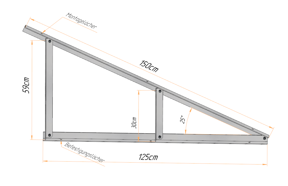 PV Solar Basisdreieck Montage Dreieck 150cm 25° mit oder ohne Füße