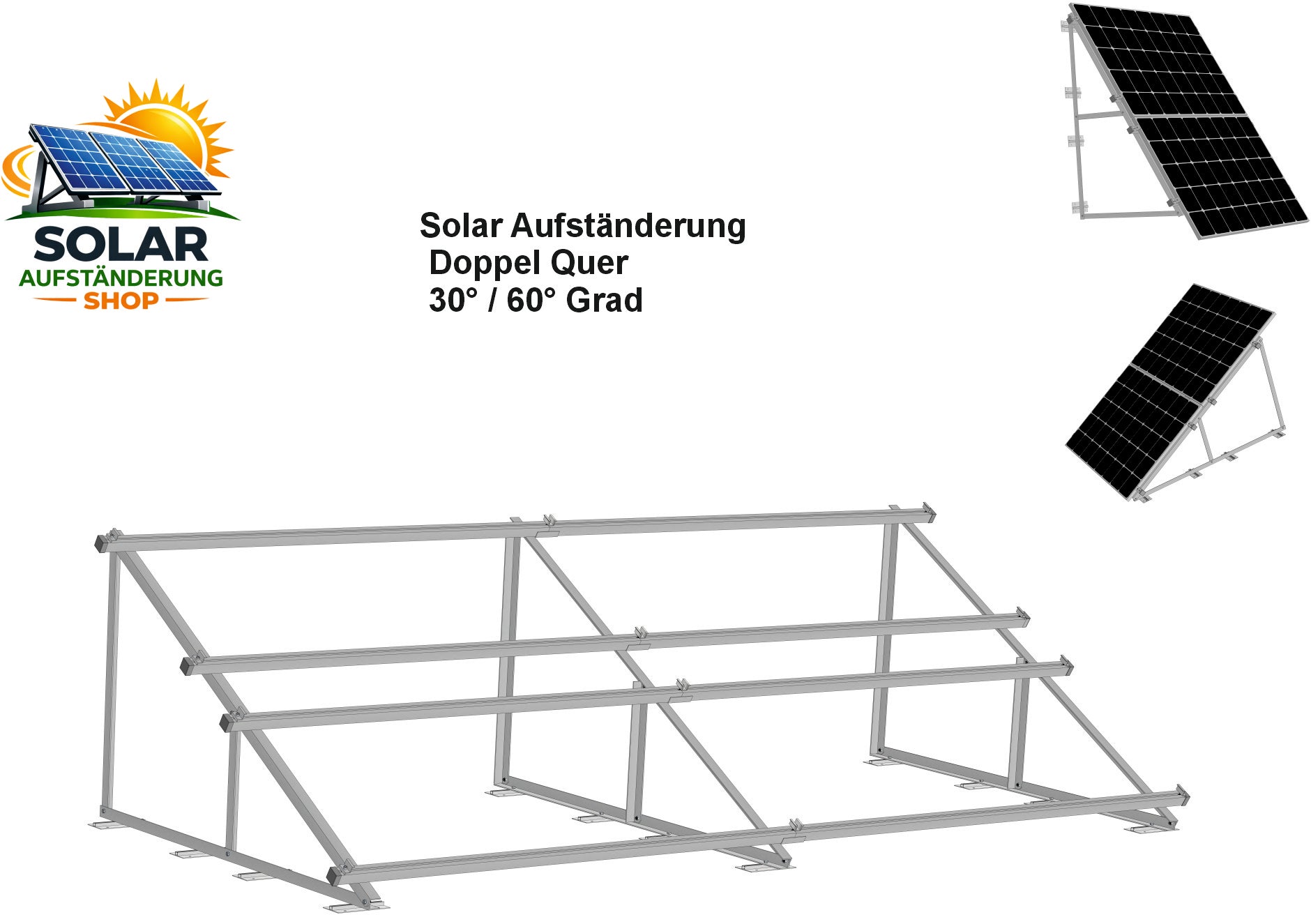 PV Solarmodul Halterung Aufständerung 30° / 60° Doppelt Quer Trapez