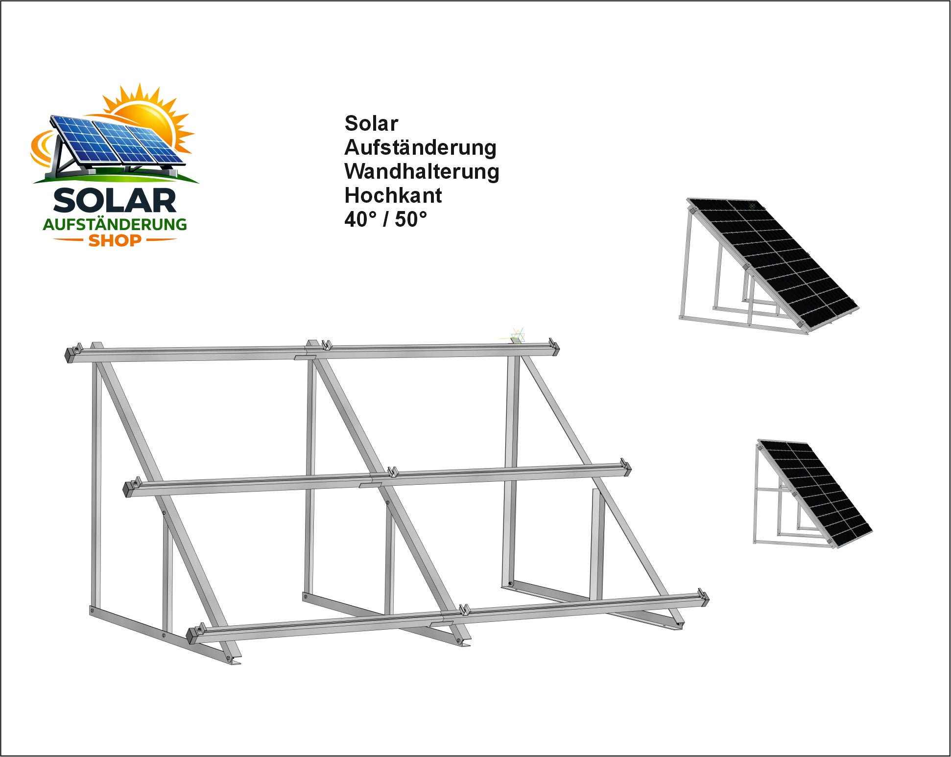 Solar Solarmodul Wandhalterung Bodenhalterung (hochkant) 40° / 50°