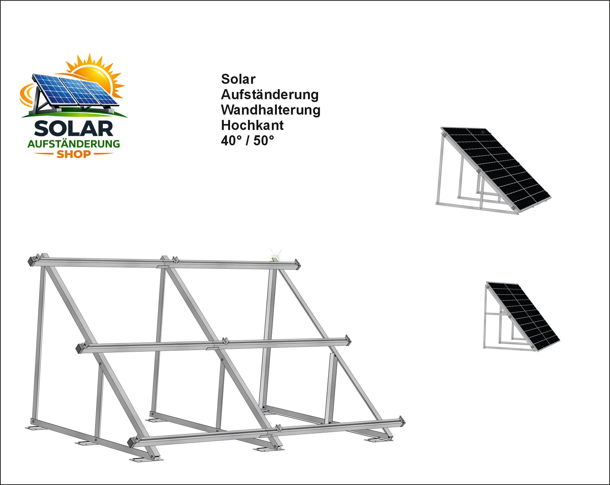 Solar Solarmodul Wandhalterung Bodenhalterung (hochkant) 40° / 50° Trapez
