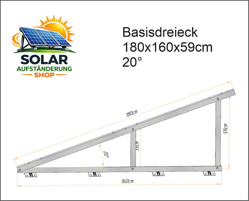 PV Solar Basisdreieck Montage Dreieck 180cm 20° mit oder ohne Füße
