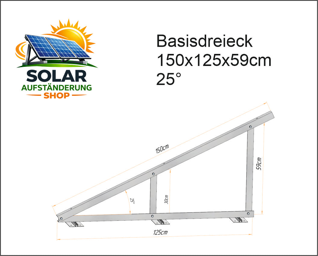 PV Solar Basisdreieck Montage Dreieck 150cm 25° mit oder ohne Füße