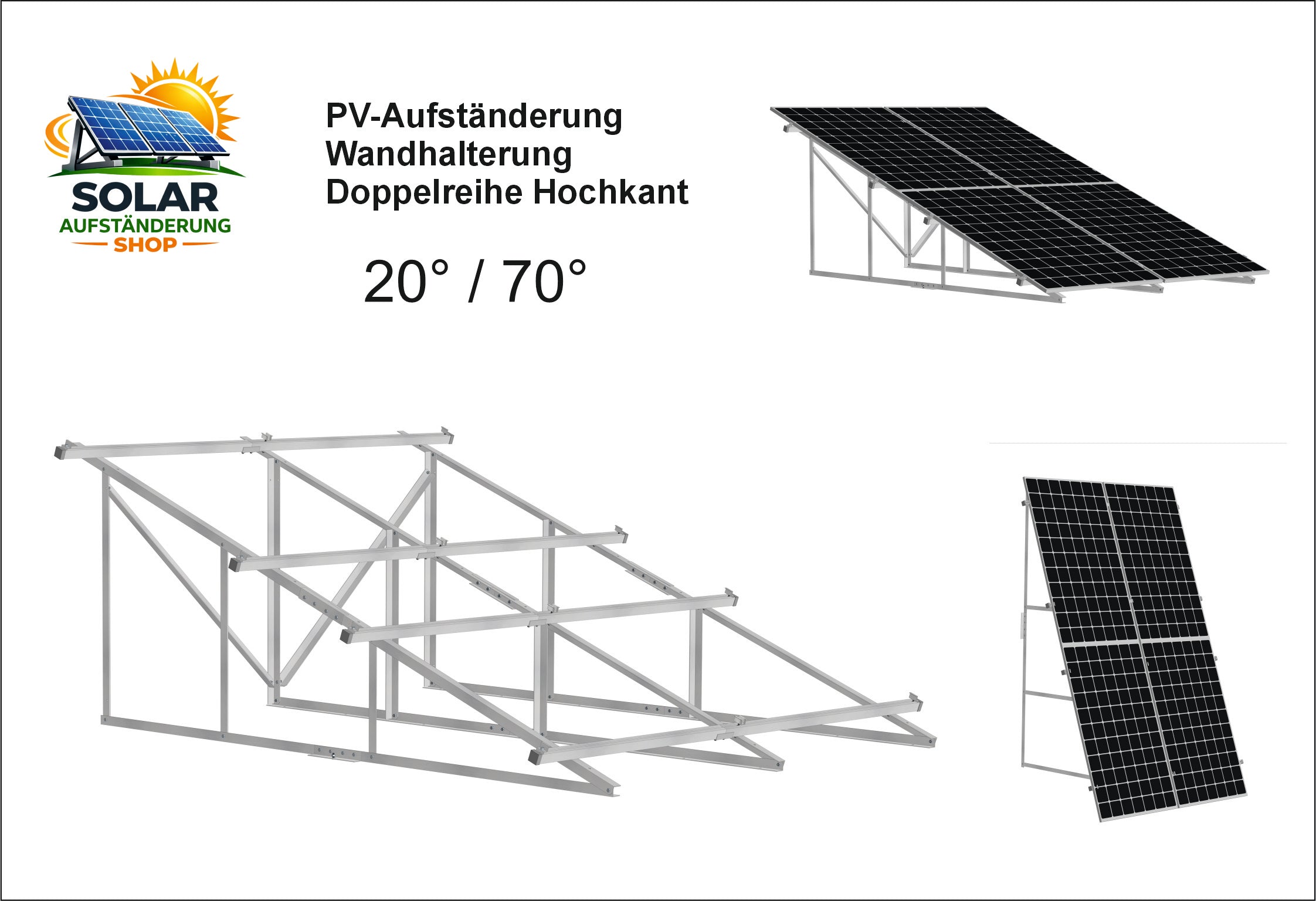 Solar PV-Aufständerung Wandhalterung Vertikale Doppelreihe 20°/70°