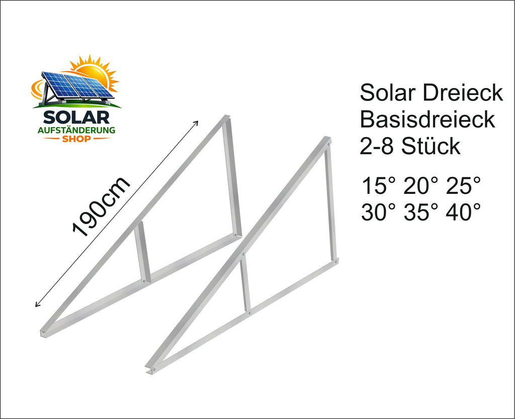 PV Solar Basisdreieck Montage Dreieck 190cm 15° 20° 25° 25° 30° 35° 40°