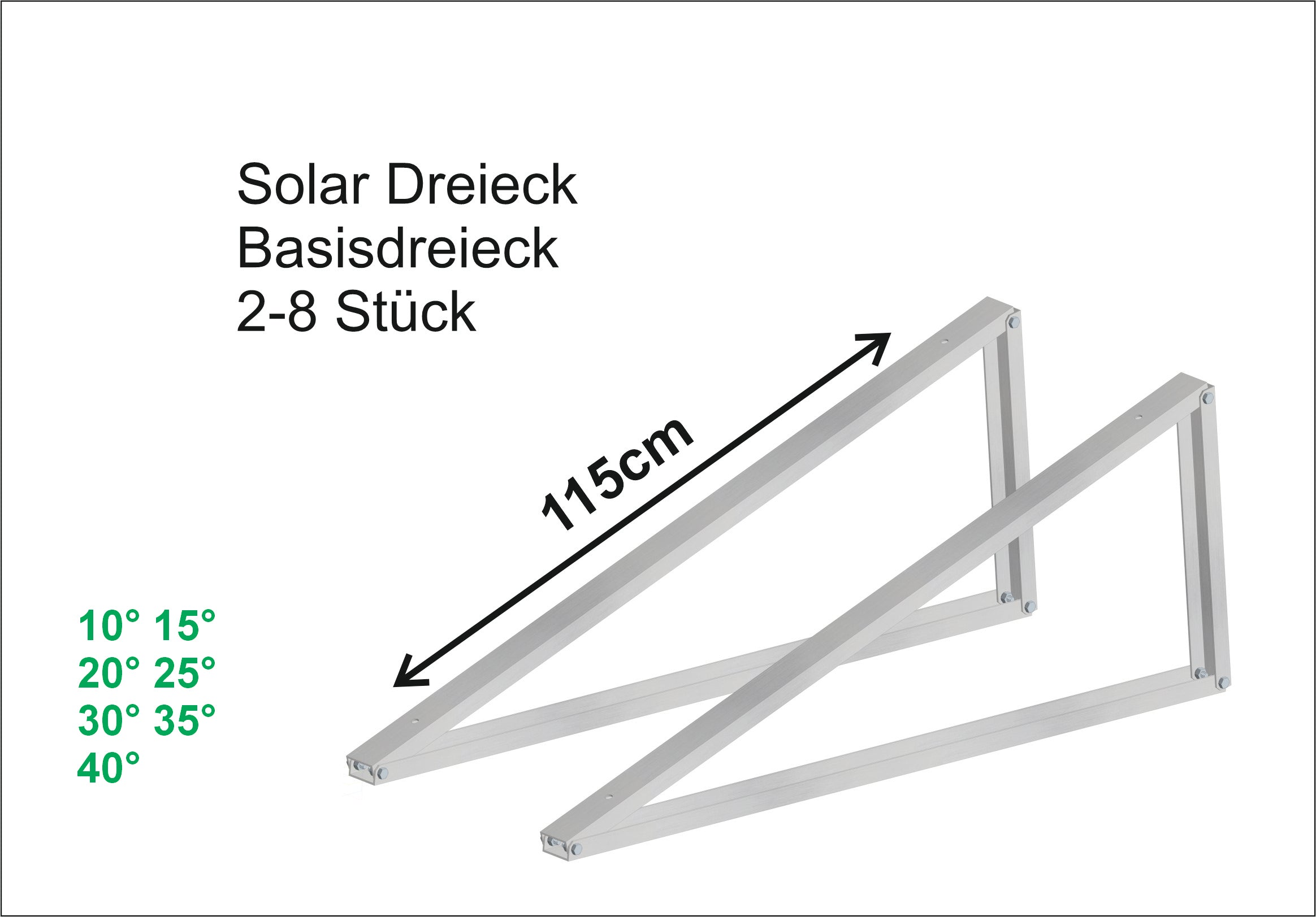 PV Solar Basisdreieck Montage Dreieck 115cm 10° 15° 20° 25° 30° 35° 40°