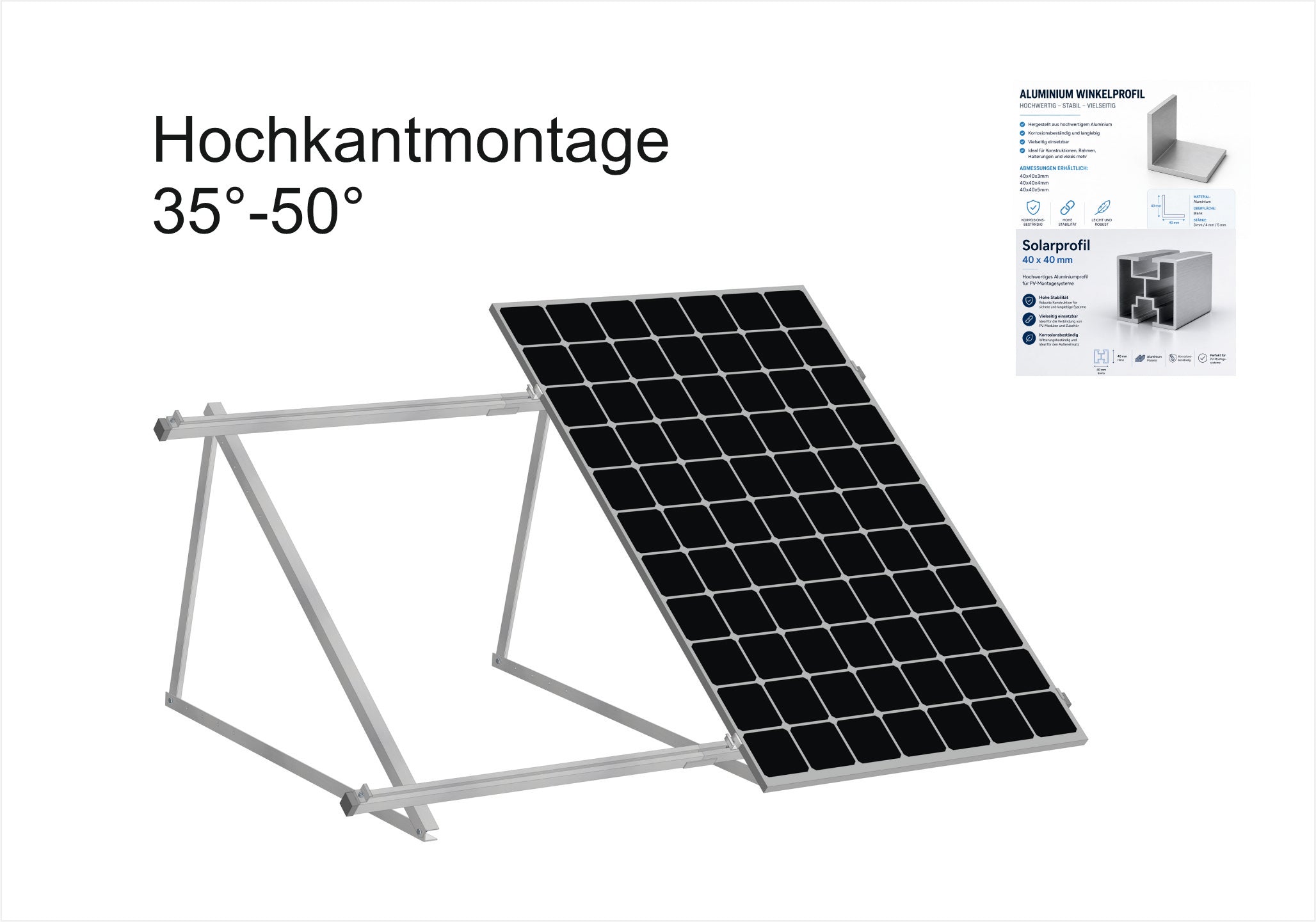 PV Solarmodul Halterung Aufständerung Hochkantmontage 35°-50°