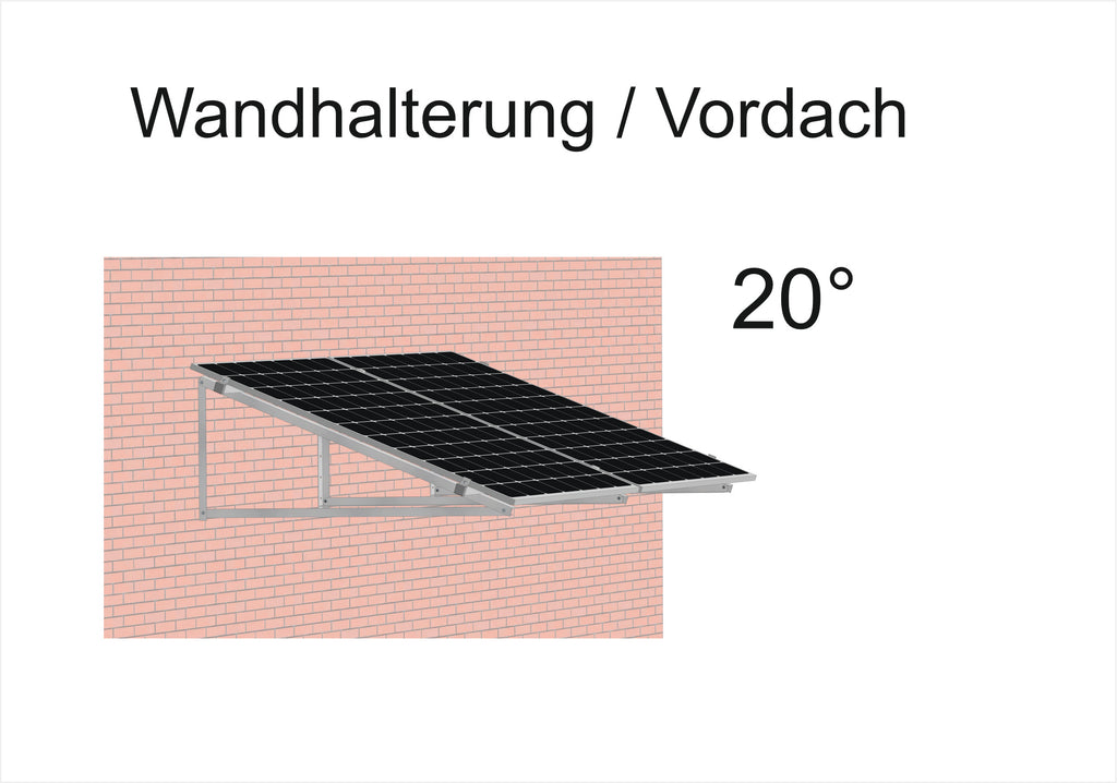 Solar Aufständerung Wandmontage 20° Vordach PV Modul Aluminium 2-4 Module